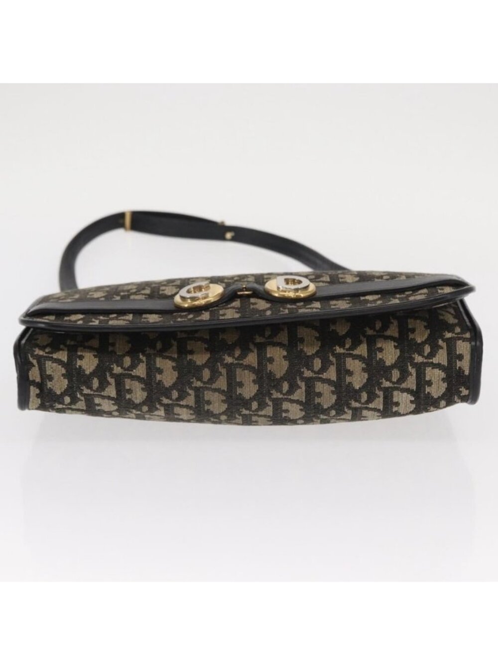 Authentic Christian Dior Trotter Canvas Shoulder Bag Black Gold - Picture 12 of 16